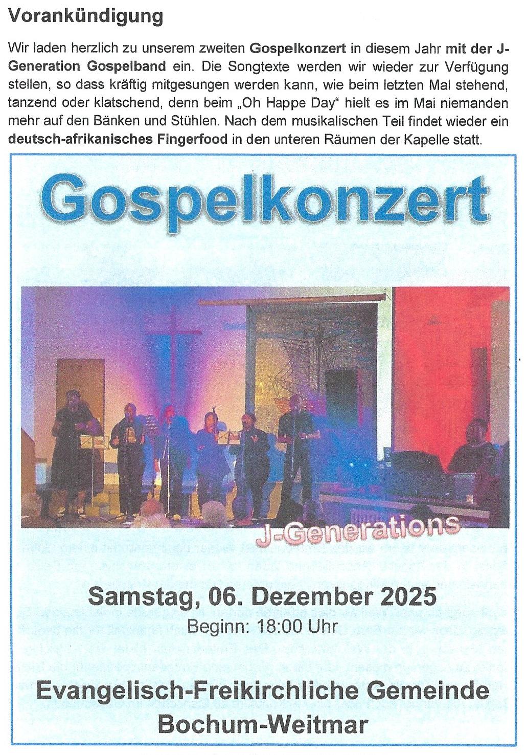 Einladung Gospelkonzert 06.11.2025